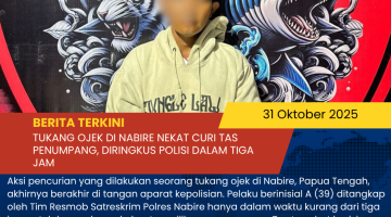 Tukang Ojek di Nabire Nekat Curi Tas Penumpang, Diringkus Polisi dalam Tiga Jam